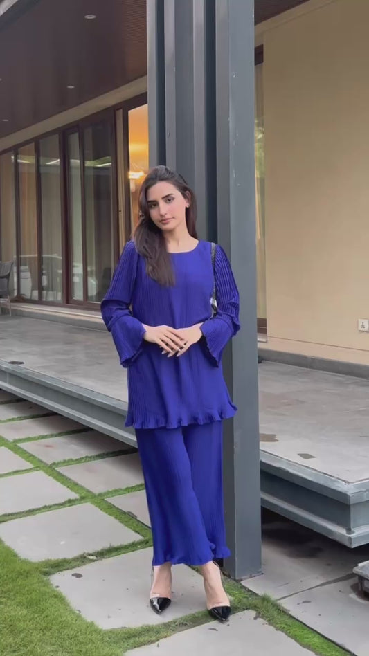 Royal Blue Pleated Co-Ord Set